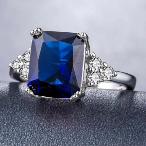 New stamped sterling silver blue sapphire ring - Picture 4 of 4